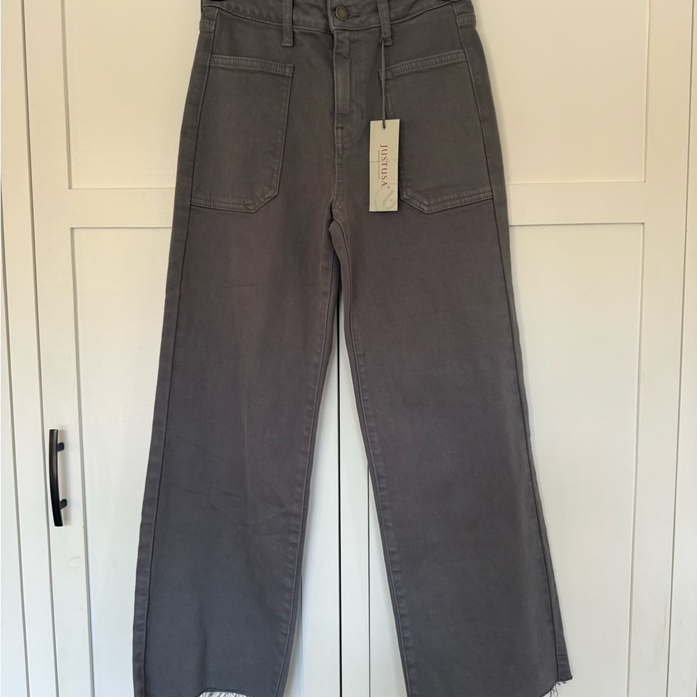 JUST USA Kids 12 Space Grey Patch Pocket Wide-Leg Raw Hem Jeans